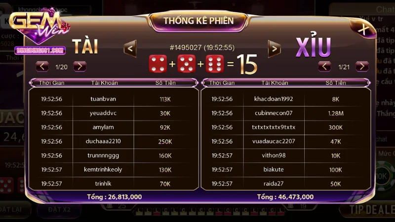 Tại giao diện Gemwin nhấn chọn Tài xỉu livestream và băt đầu cược